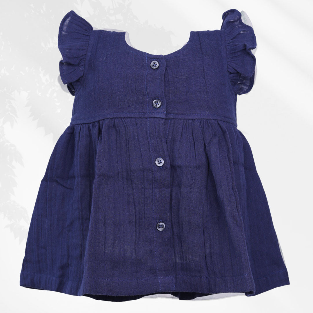 Baby Muslin Frock with Frill Sleeves & Wooden Buttons – 100% Organic Cotton